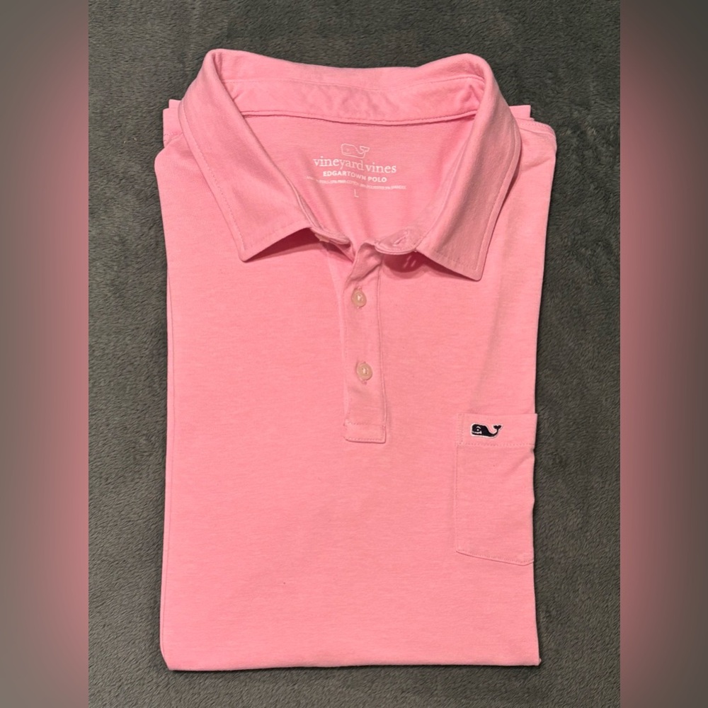 Vineyard Vines Light Pink Collared Edgartown Polo Shirt, size: L. (5354)